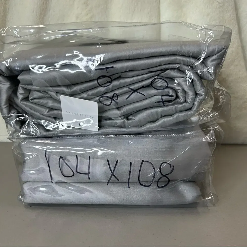 2 Pottery Barn Silk Dupioni Curtain Panels Blackout Platinum Silver Gray NWT